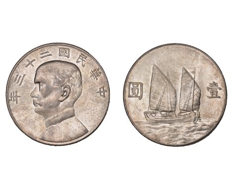 China, REPUBLIC, Sun Yat-sen, Dollar, yr 23 [1934] (L & M 110; KM. Y345). Good extremely fine [slabbed NGC MS 63]  £400-£500