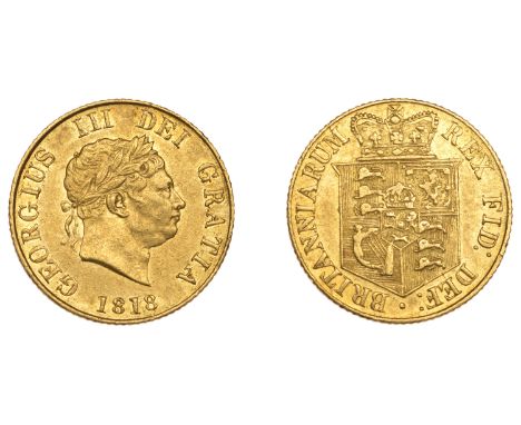 George III (1760-1820), New coinage, Half-Sovereign, 1818 (M 401; S 3786). Faint scratch behind head, otherwise good very fin