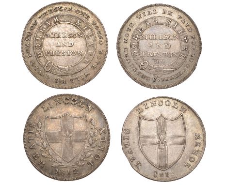 LINCOLNSHIRE, Lincoln, James Millson and Thomas Preston, Shillings, 1812 (2), 3.91g/12h (D 12), 3.21g/12h (D 13) [2]. Very fi