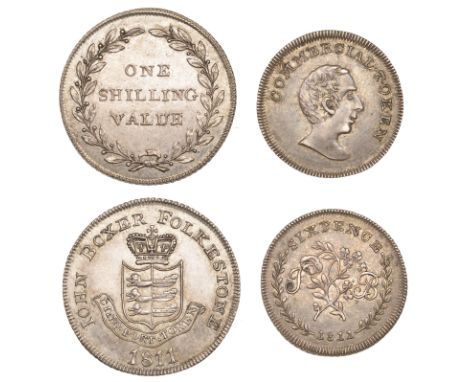 KENT, Folkestone, John Boxer, Shilling, 1811, 4.40g/12h (Thompson B2; Mays 2; D 1), Sixpence, 1811, 2.16g/12h (Thompson D3; M