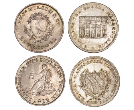 LANCASHIRE, Liverpool, Thomas Wilson & Co, Shilling, 1812, 4.58g/6h (D 2); Manchester, William Ballans, Shilling, 4.67g/6h (D