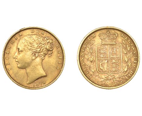 Victoria (1837-1901), Sovereign, 1872, no die number (M 47; S 3853B). Lightly cleaned at one time and now re-toning, otherwis