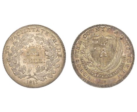 WORCESTERSHIRE, Worcester, House of Industry, Shilling, 1811, arms, rev. value in wreath, edge grained, 3.98g/12h (D 1). Extr