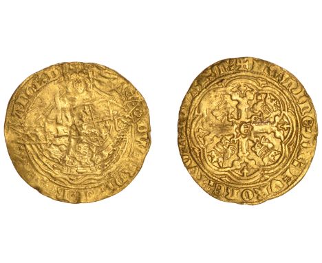 Edward III (1327-1377), Transitional Treaty period, Half-Noble, London, mm. cross potent on rev. only, reads edwardi, ropes 3