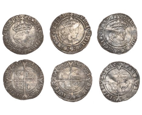 Henry VIII, Second coinage, Groats (3), all bust D, mm. arrow (2), 2.69g/4h, 2.50g/12h, mm. lis, 2.58g/4h (N 1797; S 2337E) [