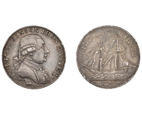 SHROPSHIRE, Willey and Snedshill, John Wilkinson, Three Shillings and Sixpence, 1788, in silver, bust right, rev. barge saili
