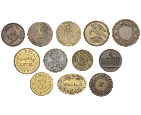 Miscellaneous Tokens and Checks, LANCASHIRE, Blackburn, Ordinance Hotel, brass Twopence, obv. stamped tp, 28mm; Bolton, Botan