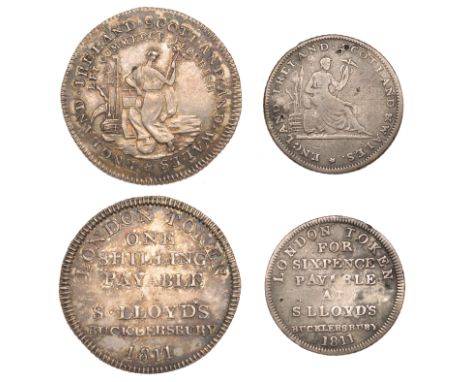 LONDON, Bucklersbury, Samuel Lloyd, Shilling, 1811, 3.69g/12h (D 17), Sixpence, 1811, 1.83g/12h (D 36) [2]. First extremely f