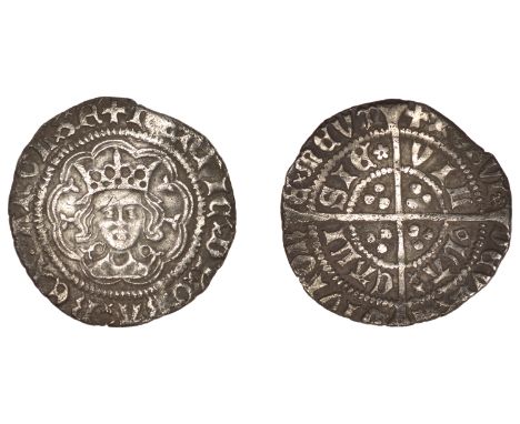 Henry VI (First reign, 1422-1461), Annulet/Rosette-Mascle mule Halfgroat, Calais, mm. cross V, annulets at neck, rosette afte