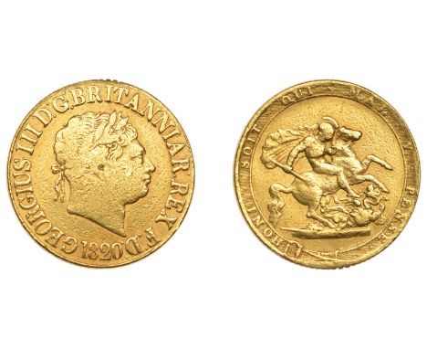 George III (1760-1820), New coinage, Sovereign, 1820, closed 2 (M 4B; S 3785C). Trace of mount on edge, otherwise fine £300-£