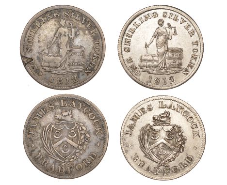 YORKSHIRE, Bradford, James Laycock, Shillings, 1812 (2), arms, revs. Justice standing, 4.44g/12h, 4.17g/12h (both D 3) [2]. F