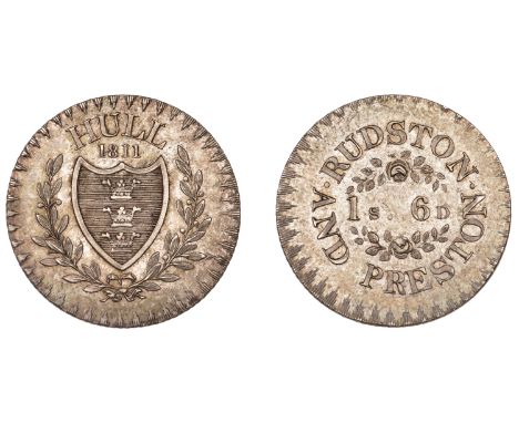 YORKSHIRE, Hull, Charles Rudston and George Preston, Eighteen Pence, 1811, arms, 6 berries to right and 4 to left, rev. value