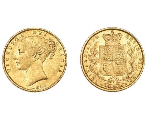 Victoria (1837-1901), Sovereign, 1853, ww incuse (M 36F; S 3852D). Some minor marks, otherwise good very fine, scarce £400-£5