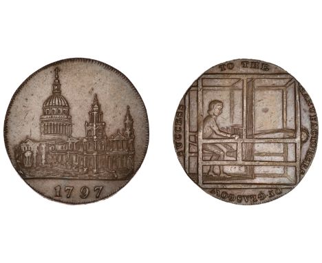 LONDON, Aldersgate Street, Michael and Harry Oppenheim, Halfpenny, 1797, frontal elevation of St Paul’s Cathedral, rev. weave