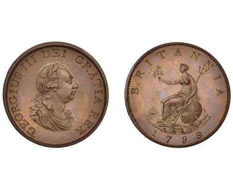 George III (1760-1820), Pre-1816 issues, Restrike Pattern Halfpenny, 1799, by W.J. Taylor, in bronzed-copper, laureate bust r