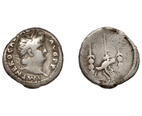 Roman Imperial Coinage, Nero, Denarius, Rome, 67-8, laureate bust right, rev. aquila right between two standards, 3.15g (RIC 