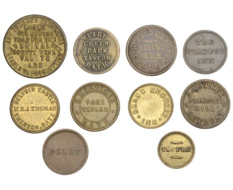 Miscellaneous Tokens and Checks, SOMERSET, Bath, County Wine Vaults, Henry Lavington, brass, 31mm (SPHT 32a), Folly, William 