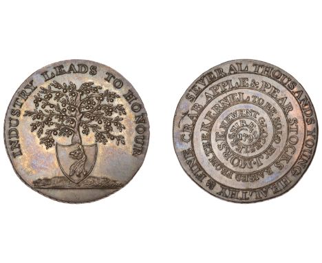 GLOUCESTERSHIRE, Newent, John Morse, Halfpenny, 1796, shield at base of tree, rev. legend in spiral, reads thousands, edge pa
