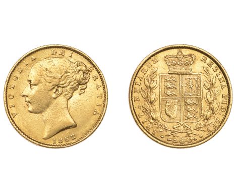 Victoria (1837-1901), Sovereign, 1862, r of brit over e (M 45D; S 3852D). Very fine, rare £400-£500