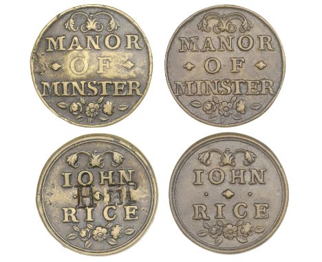 KENT, Minster, John Rice, brass (2), former countermarked jhh, both 25mm, 6.84g/6h, 6.75g/6h (George 5; N 2684; W 2576; D & W