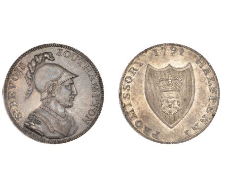 HAMPSHIRE, Southampton, Taylor, Moody & Co, Proof Halfpenny, 1791, in silver, from the same dies as previous, edge payable at
