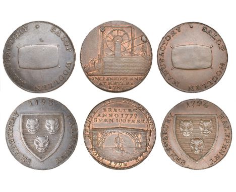 SHROPSHIRE, Coalbrook Dale, Reynolds & Co, Halfpenny, 1792, 13.72g/12h (DH 17); Shrewsbury, Salop Woollen Manufactory, Halfpe