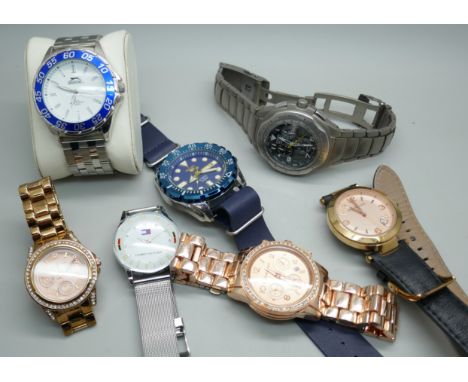 A collection of wristwatches including Seiko and a titanium Casio 