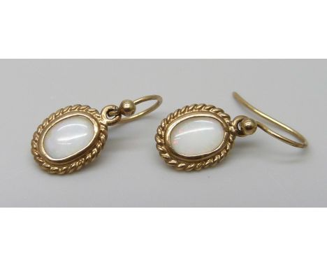 A pair of 9ct gold and opal earrings, 1.3g