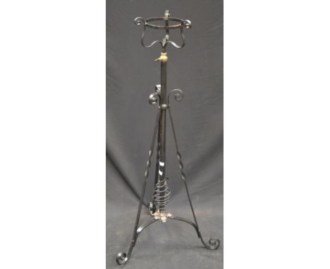 A Victorian Arts and Crafts wrought iron telescopic lamp/plant stand