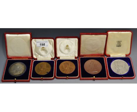 Numismatics - Royal Mint - a commemorative George V and Queen Mary bronze medallion, fitted case, another; another silver col