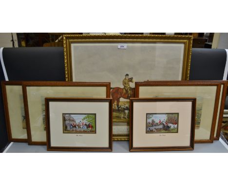 Hand coloured oilograph Thomas Oldaker Huntsman to Berkley Hounds; Hunting prints, the Meeting; Breaking cover; Full Cry; The