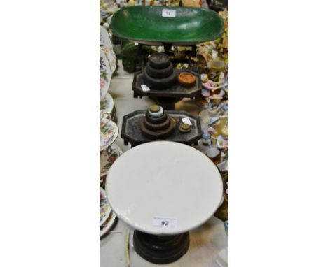 Two sets of counter balance kitchen scales.
