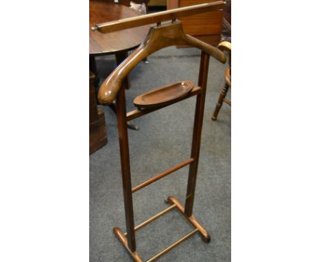 A mahogany valet stand; a 1940's oak standard lamp; an oak bar back chair with raffia seat; an oak rope seated chair; an oak 