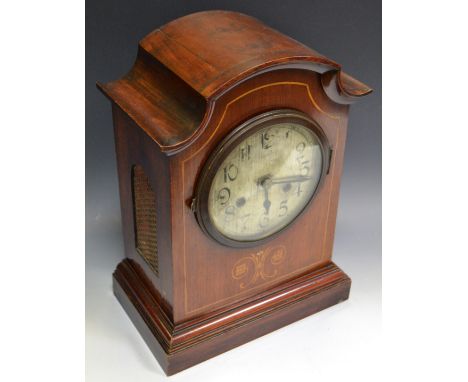 An early 20th Century mahogany mantel clock twin winding holes c1910