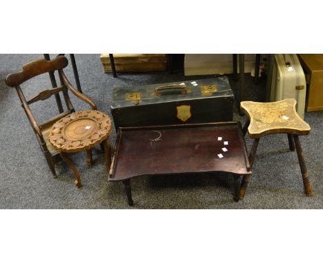 Furniture - a Victorian child's commode chair; an early 20th century bed table; an early 20th century suitcase; a small occas