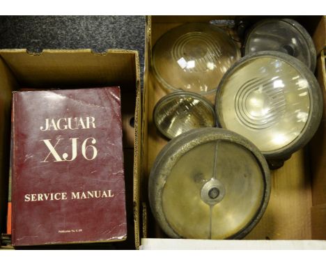 Motoring Interest - an early 20th century Lucas bi-flex long range head lamp, another smaller; various others; early/mid 20th