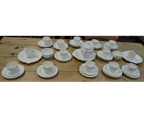 A Royal Crown Derby white Surrey shape tea service for twelve with tea pot, two sugars, three milks, etc (54)