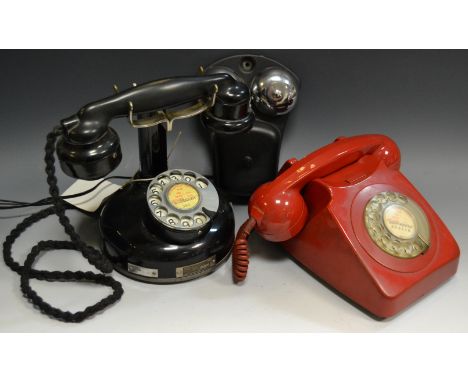 A French candlestick telephone by Le Materiel Telephonique, Boulogne no. 4884, 1924, converted for modern lines; an external 