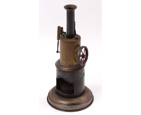 Early Carette Circa 1905 vertical stationary steam engine, comprising of vertical boiler with single sick spirit burner, powe