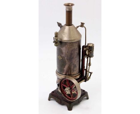 Bing, Circa 1915 vertical steam engine, comprising of vertical boiler with sight glass, whistle, single cylinder engine with 