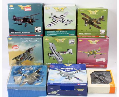 One box containing a quantity of as issued and displayed Corgi Aviation Archive model aircraft, specific examples to include 