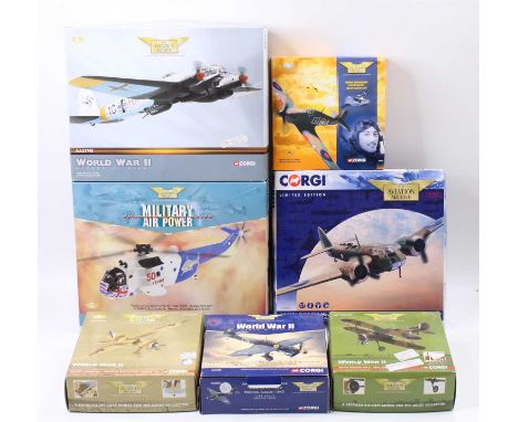 A collection of seven mixed scale boxed Corgi Aviation Archive aircraft, majority of examples have been on display to include
