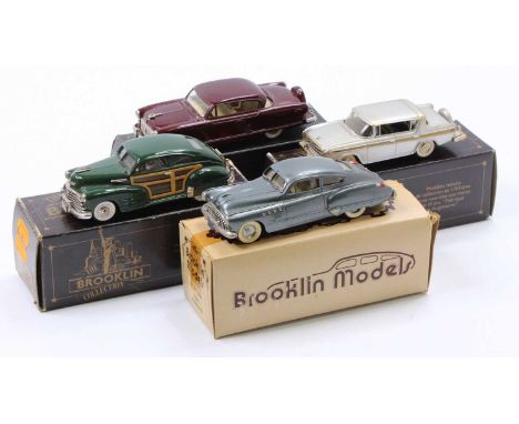 Brooklin Models 1/43rd scale white metal model group of 4 comprising BRK34 1954 Nash Ambassador, BRK50 1948 Chevrolet Fleetli