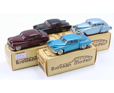 Brooklin Models 1/43rd scale white metal model group of 4 comprising BRK1 1933 Pierce-Arrow Silver Arrow, BRK17 1952 Studebak