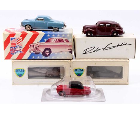 A collection of 5 mixed 1/43rd scale white metal and resin models comprising an American Classics No. AA1 Studebaker Champion