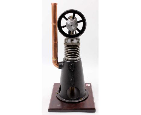 Kyko (British Made) large scale vertical hot air engine, circa 1930s, raised on wooden display plinth, free running, height 5