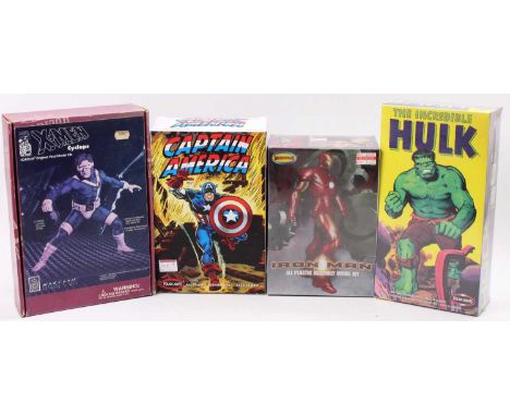 A collection of plastic and resin superhero related kits to include a Horizon Original 1/6 scale vinyl model kit of Cyclops N