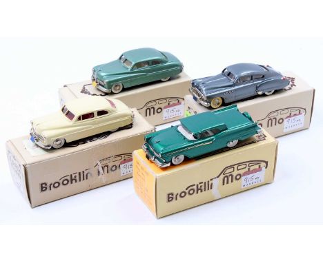 A collection of four Brooklin 1/43 scale white metal models to include a No. 15 Mercury 2-door coupe 1949, a BRK 35-002, a Ca