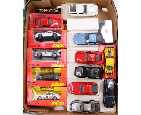 One tray containing a collection of mixed Solido, 1/43 scale diecast vehicles, mixed examples to include a Porsche 934, an NZ