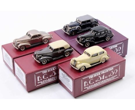 A Brooklin Models 1/43 scale white metal Buick collection group to include a BC008 1934 Buick Phaeton model 98C, a No. BC012 